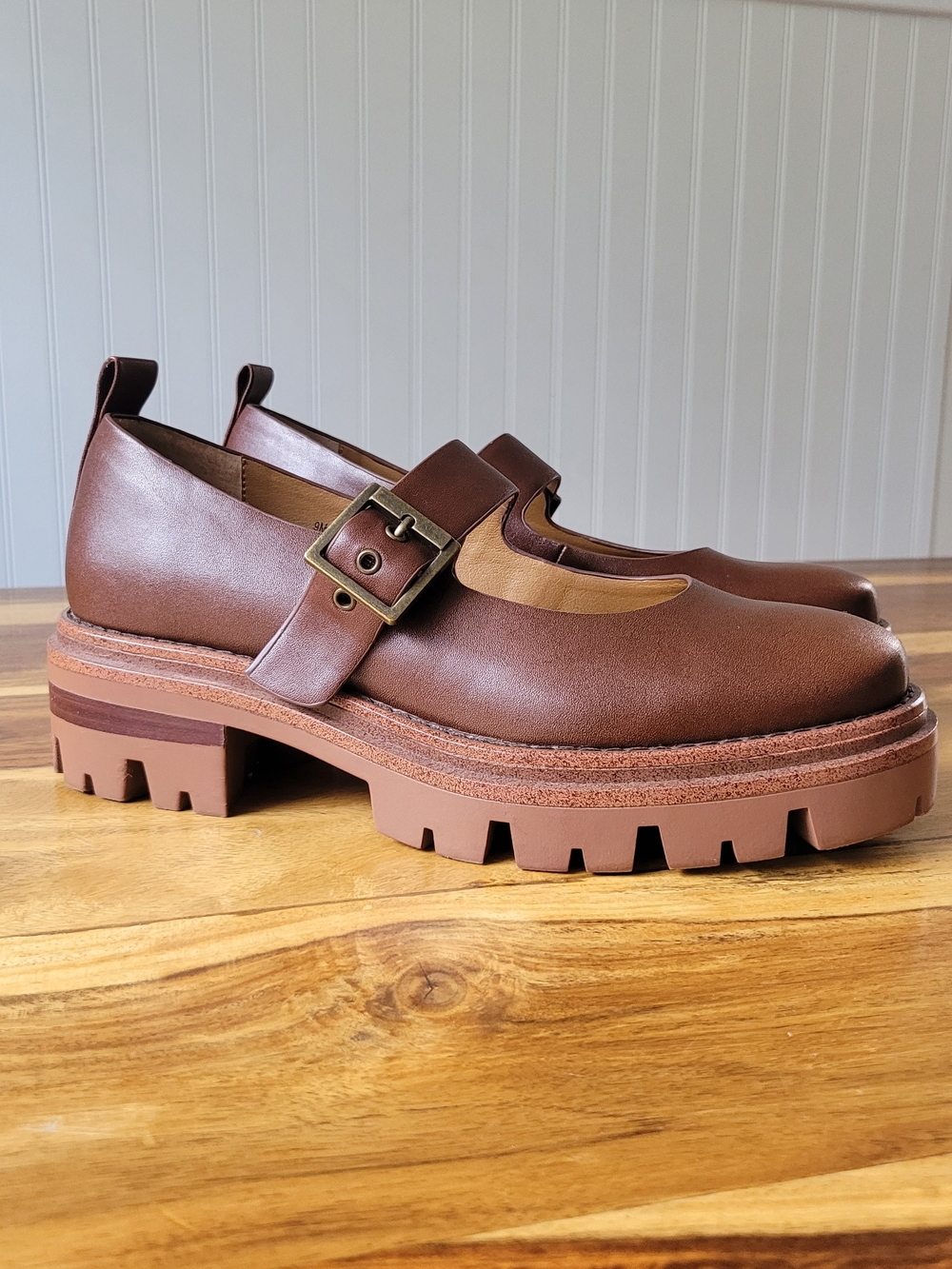 Kork-Ease Brown Leather Mary Jane Clogs with Buckle